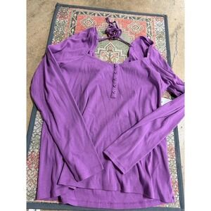 Torrid Concord Grape Heritage Rib Scoop Neck Henley Top Purple 2 2X 18-20 NWT